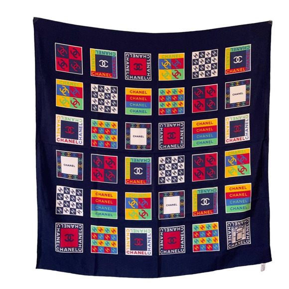 Chanel Multi-Color Signature Logo 100% Silk Square Scarf - Picture 9 of 15